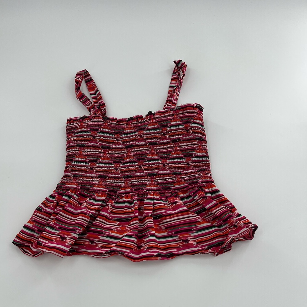 Loft Pink Purple Ikat Smocked Peplum Cami Tank Top Blouse Square Neck XS - Picture 4 of 10